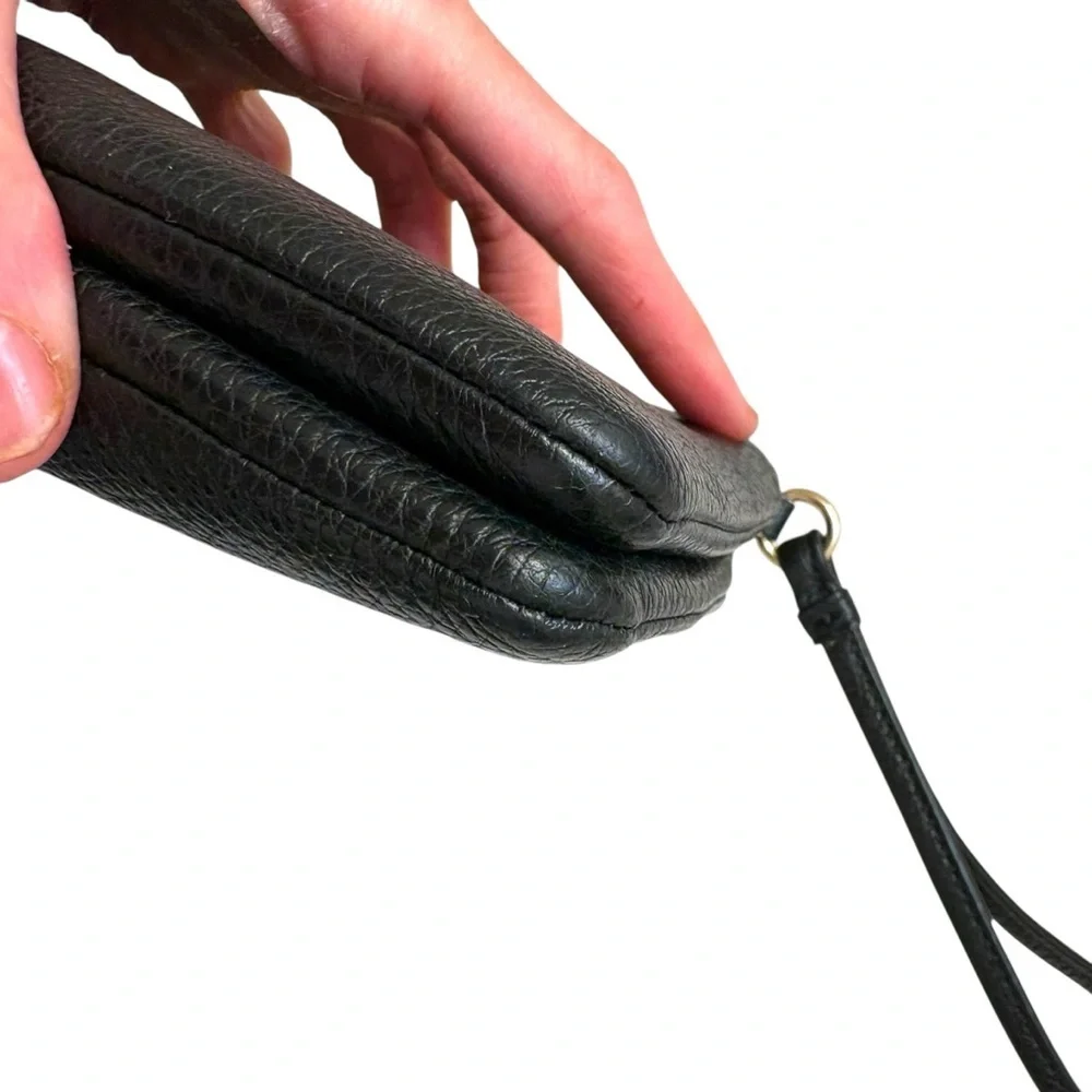Coach black leather double pocket wristlet bag
